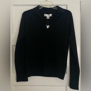 Vintage NWT Bloomingdales Black Polo Collared 100% Cashmere Sweater S Small
